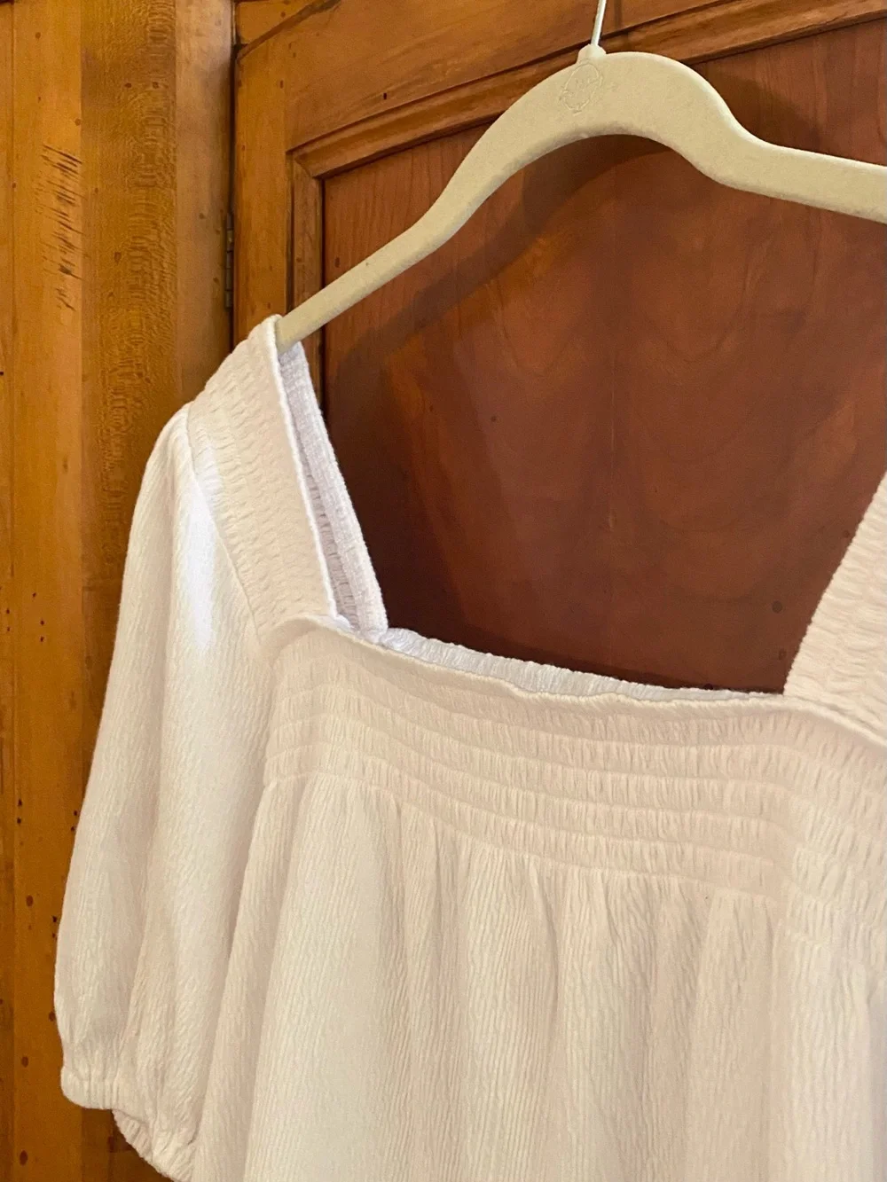 NWT LOFT Women's White Square Neck Puff Sleeve Top Size Large